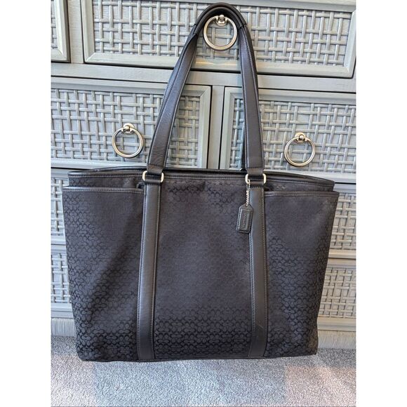 Coach F77014 Hampton Signature Canvas/Leather XL Weekend Travel Tote Bag Black, - Picture 1 of 11